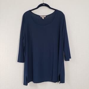 Roz & Ali Slinky Tunic Top Womens 1X Blue Office Long Sleeve Casual Round Neck